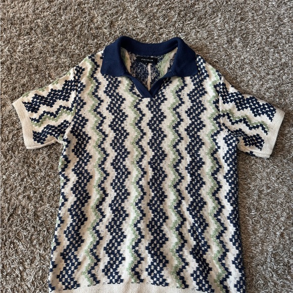 Zigzag Pattern Polo Shirt - Navy and Cream - Picture 1 of 3